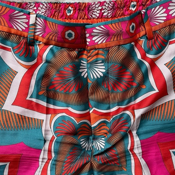 Zara Wide‎ Leg Palazzo Pants Sz Med Bright Floral Print Mod Flower Satin Look - Picture 9 of 14